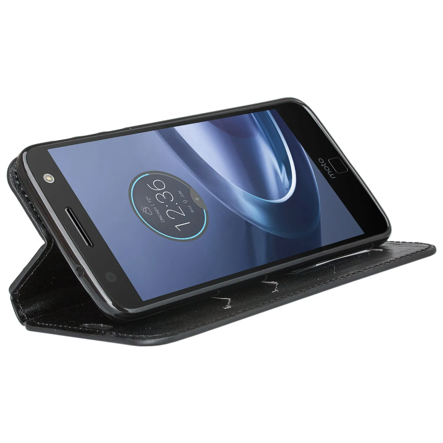 Moto Z Force Droid Case, Motorola Z Force Droid Wallet Case, Leather Wallet Case [Kickstand] with ID & Credit Card Slots - Black