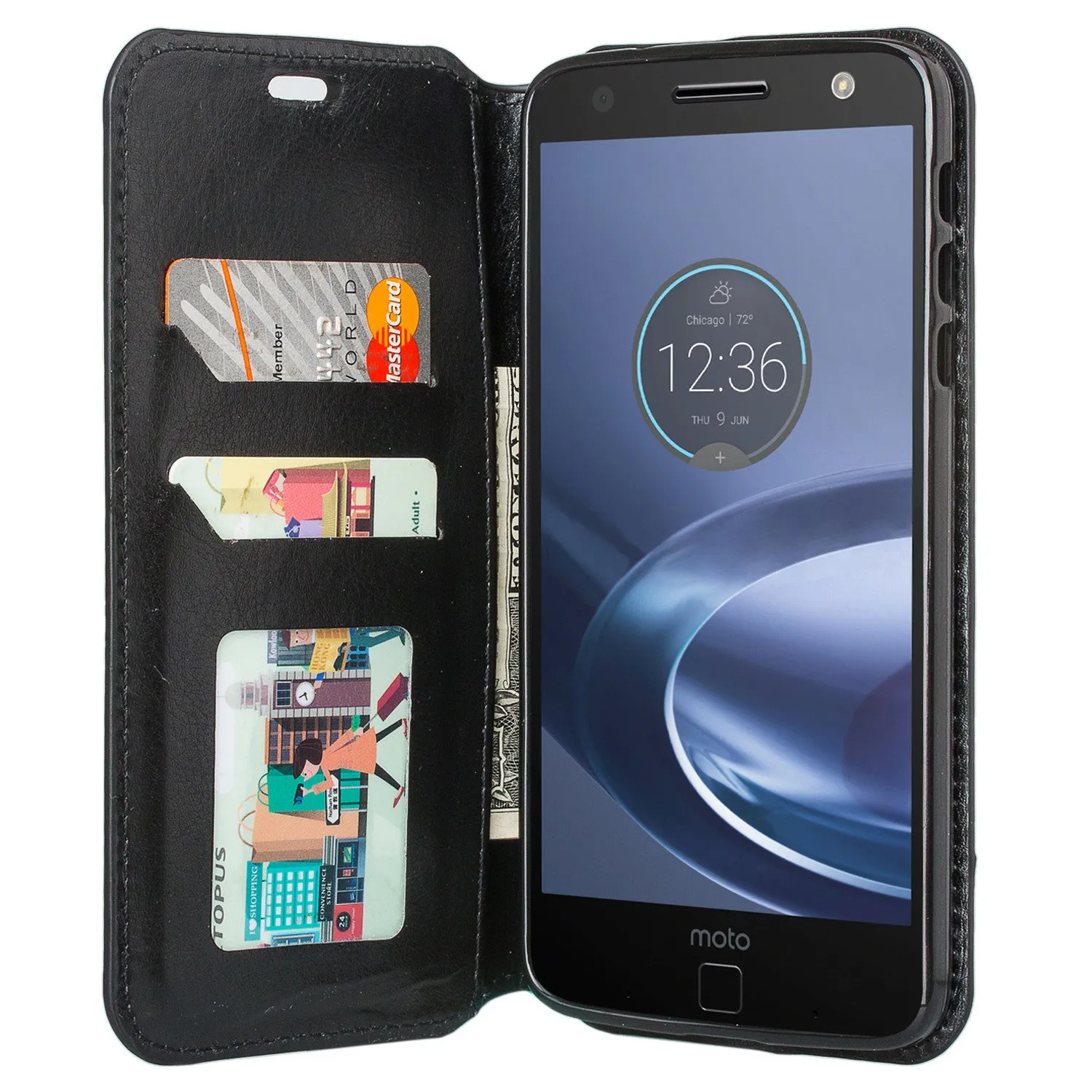 Moto Z Force Droid Case, Motorola Z Force Droid Wallet Case, Leather Wallet Case [Kickstand] with ID & Credit Card Slots - Black