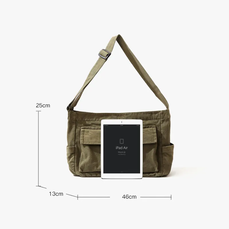 Multi-Pocket Canvas Crossbody Bag For Women Retro Lightweight Shoulder Bag