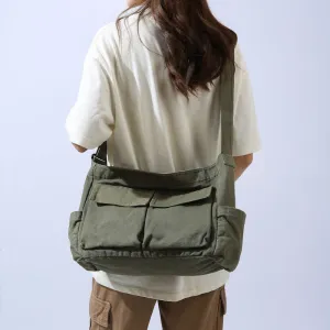 Multi-Pocket Canvas Crossbody Bag For Women Retro Lightweight Shoulder Bag