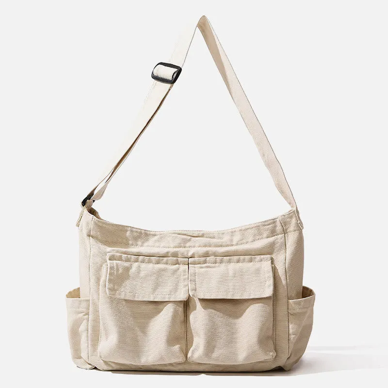 Multi-Pocket Canvas Crossbody Bag For Women Retro Lightweight Shoulder Bag