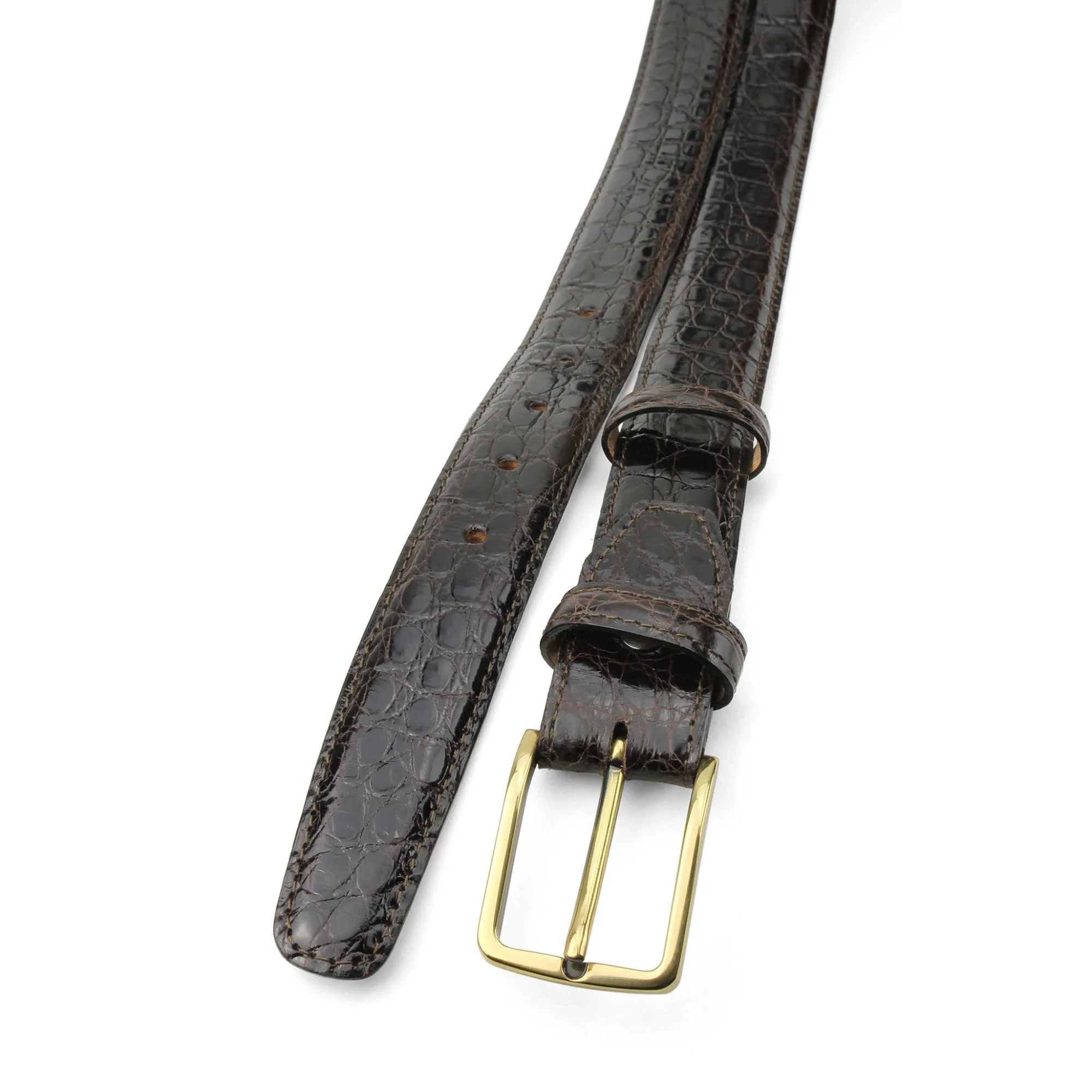 Narrow Dark Brown Genuine Crocodile Flank Belt