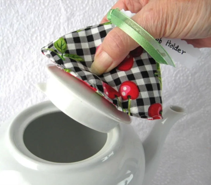 Padded Lid Knob Holder Teapot Lid Holder Cherries Black And White Hand Made