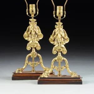 Pair of Regence Revival Polished Brass Chenet  Form Lamps