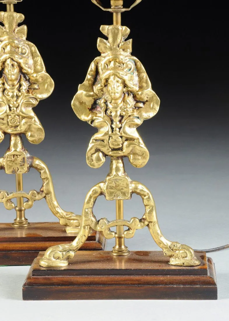 Pair of Regence Revival Polished Brass Chenet  Form Lamps