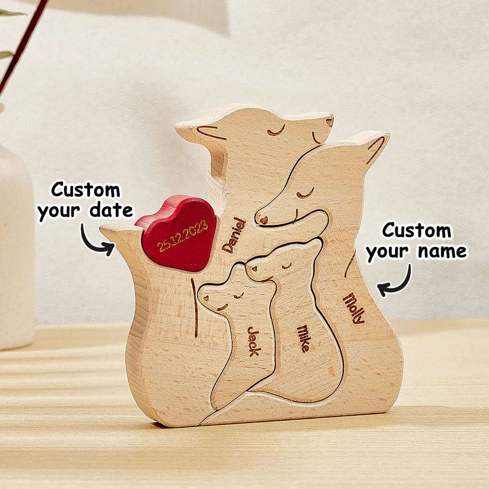 Personalised Wooden Fox Custom Family Member Names Puzzle Home Decor Gifts
