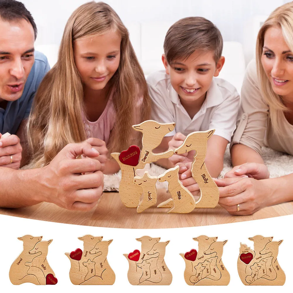 Personalised Wooden Fox Custom Family Member Names Puzzle Home Decor Gifts