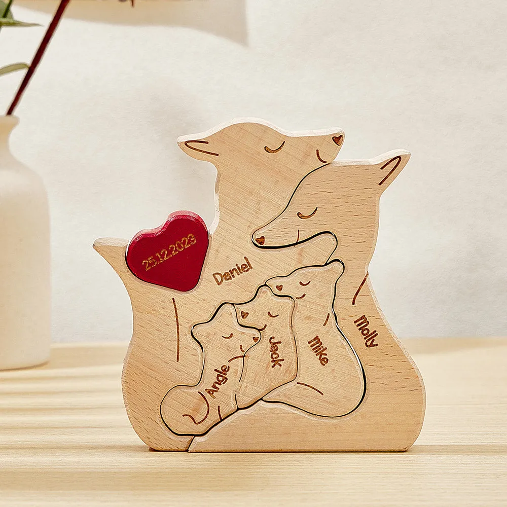 Personalised Wooden Fox Custom Family Member Names Puzzle Home Decor Gifts