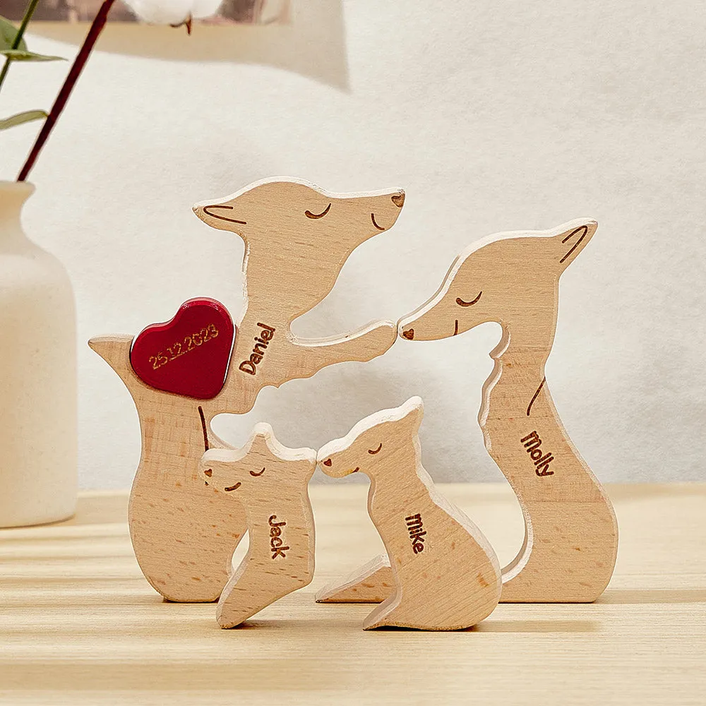 Personalised Wooden Fox Custom Family Member Names Puzzle Home Decor Gifts