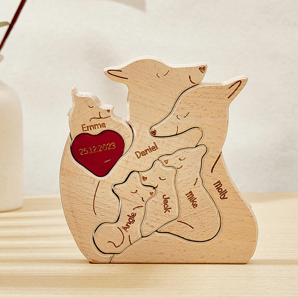 Personalised Wooden Fox Custom Family Member Names Puzzle Home Decor Gifts