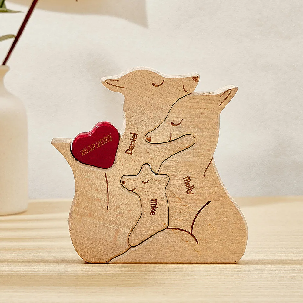Personalised Wooden Fox Custom Family Member Names Puzzle Home Decor Gifts