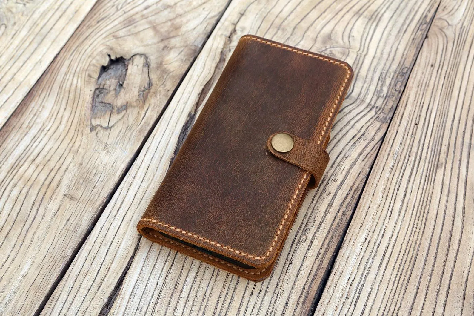 Personalized full grain Leather iPhone 12 pro max case detachable