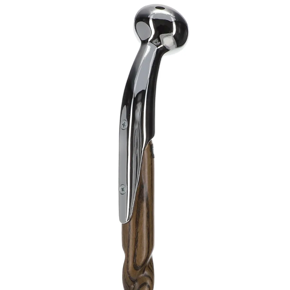 Premium Chrome-Plated Brass Hame Handle Stick: Twisted Ash Wood