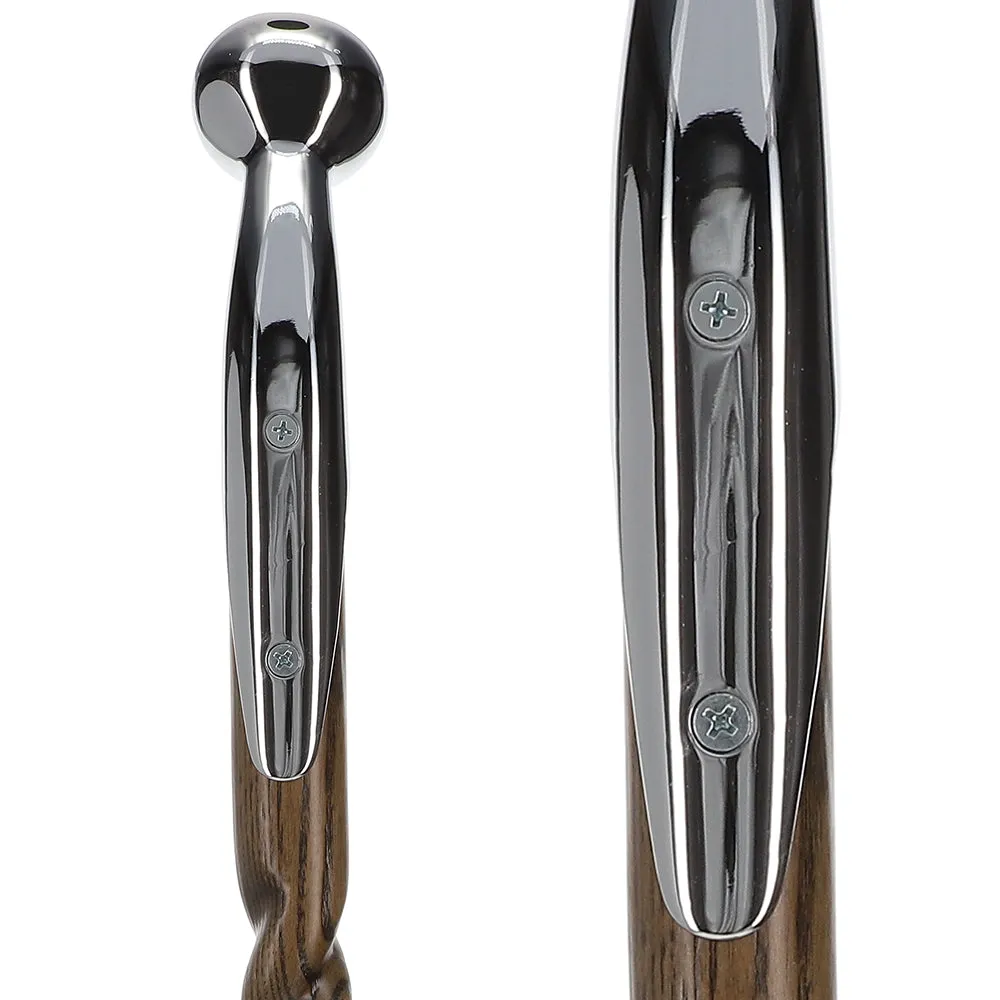 Premium Chrome-Plated Brass Hame Handle Stick: Twisted Ash Wood