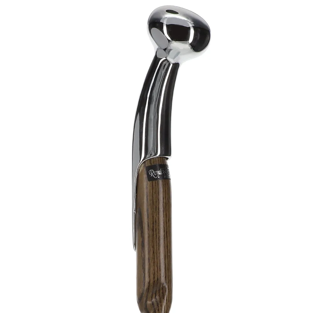 Premium Chrome-Plated Brass Hame Handle Stick: Twisted Ash Wood