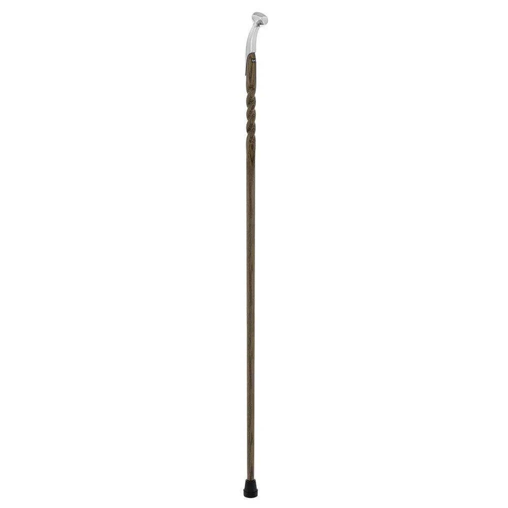 Premium Chrome-Plated Brass Hame Handle Stick: Twisted Ash Wood