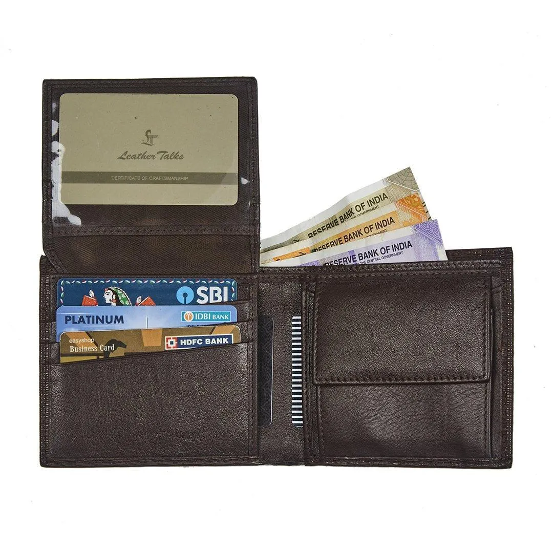 Premium Italian Square Diamond Print Black Wallet | Genuine Leather Men's Wallet | Color: Brown