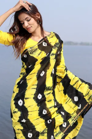 "Kaali Peeli" Bandhni Chanderi Saree