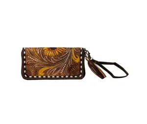 Radiant Sunflowers Hand-Tooled Clutch Wallet S-7464