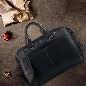 Ready To Ship Luxury Corporate Gift - Fortune Series - Genuine Leather  Laptop Bag for Men | Single Zipper Laptop Bag | Color:  Black