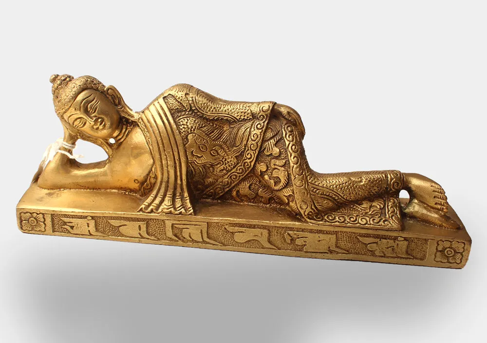Reclining Buddha Statue, Nirvana Buddha Statue made of Brass 8.5 inch long