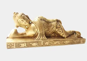 Reclining Buddha Statue, Nirvana Buddha Statue made of Brass 8.5 inch long
