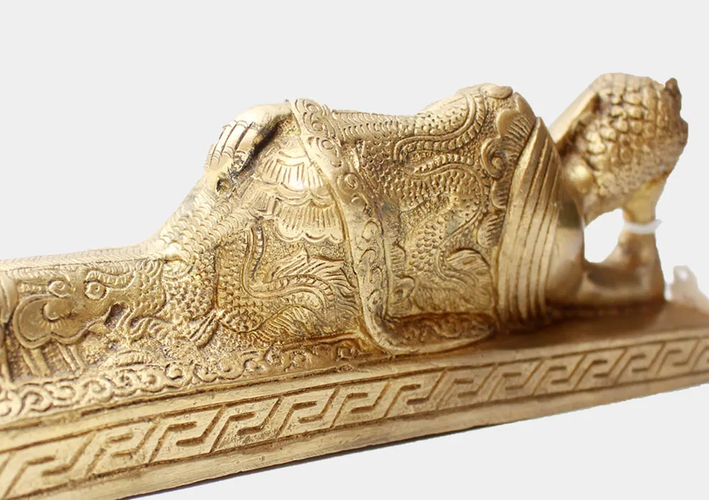 Reclining Buddha Statue, Nirvana Buddha Statue made of Brass 8.5 inch long