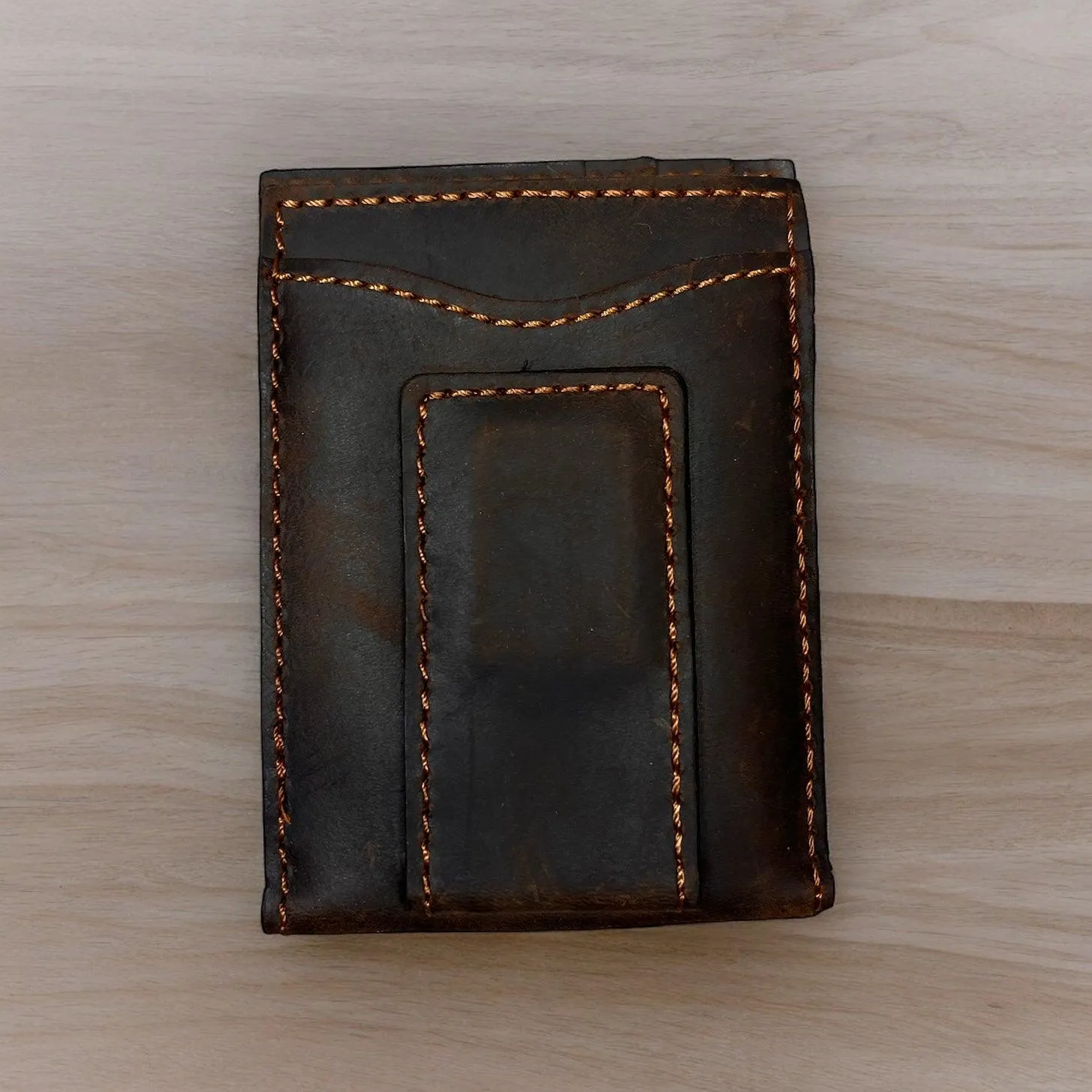 Red Dirt Hat Co. Brown Oiled Finish Genuine Leather Bi-Fold Card Case w/ Magnetic Clip Wallet 22228881W2