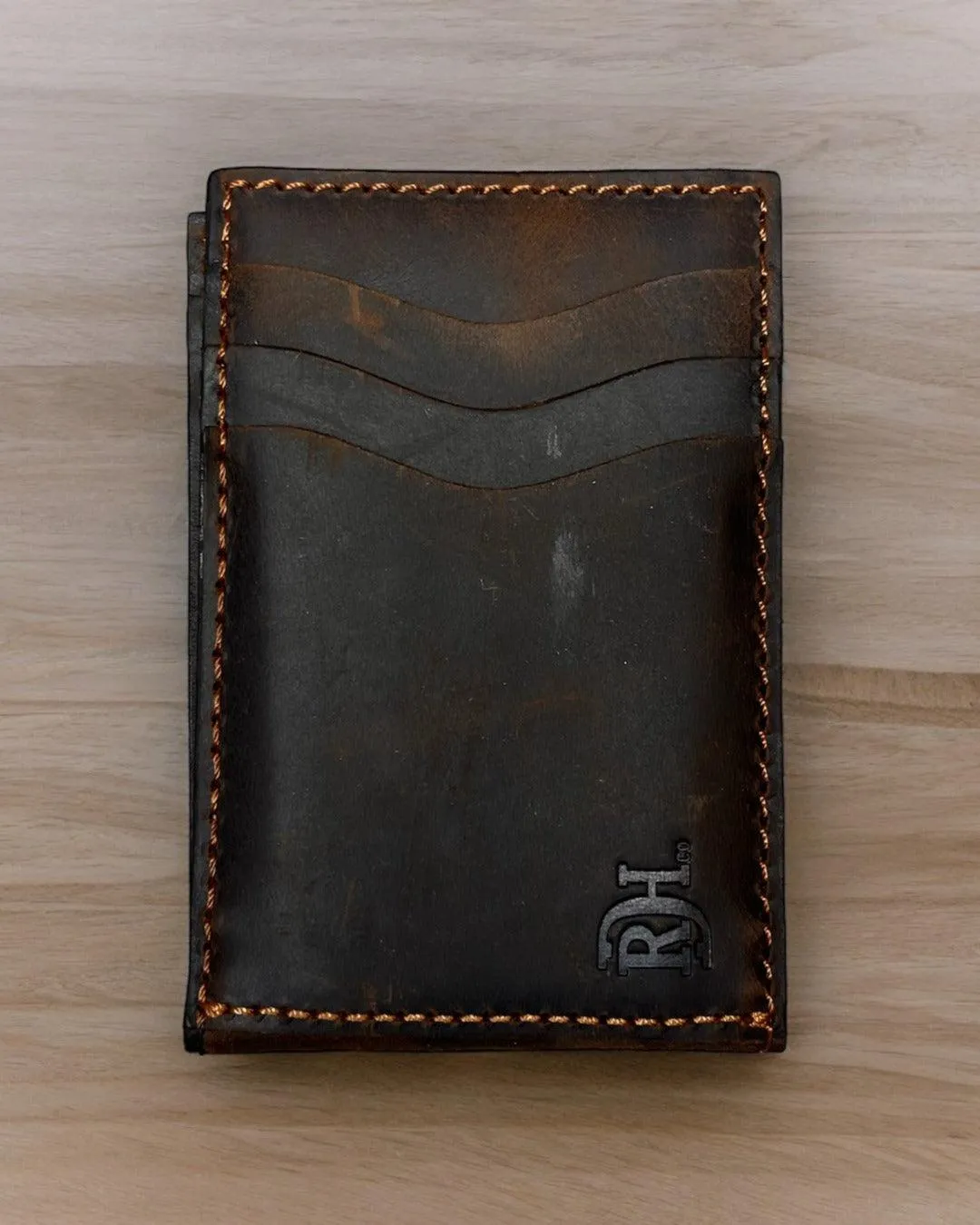 Red Dirt Hat Co. Brown Oiled Finish Genuine Leather Bi-Fold Card Case w/ Magnetic Clip Wallet 22228881W2