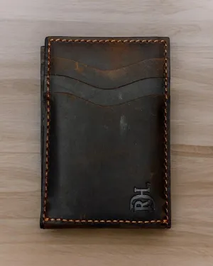 Red Dirt Hat Co. Brown Oiled Finish Genuine Leather Bi-Fold Card Case w/ Magnetic Clip Wallet 22228881W2