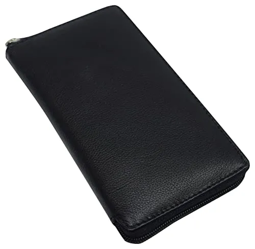 RFID Blocking Genuine Leather Long Bifold Zipper Checkbook Cover Wallet