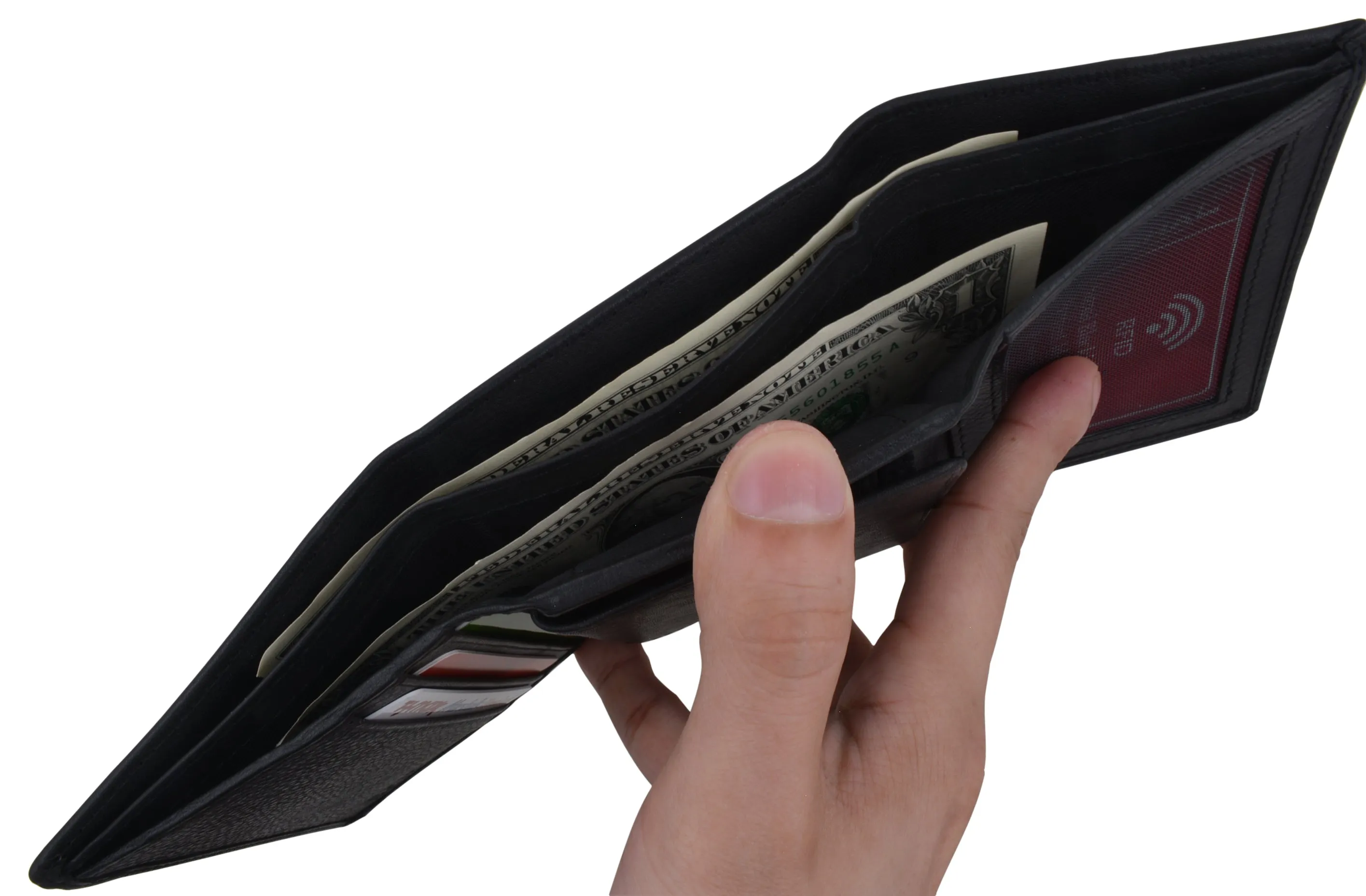RFID LEATHER BADGE ID HOLDER 'SHIELD' SHAPE TRIFOLD WALLET BLACK VERY RARE WALLET