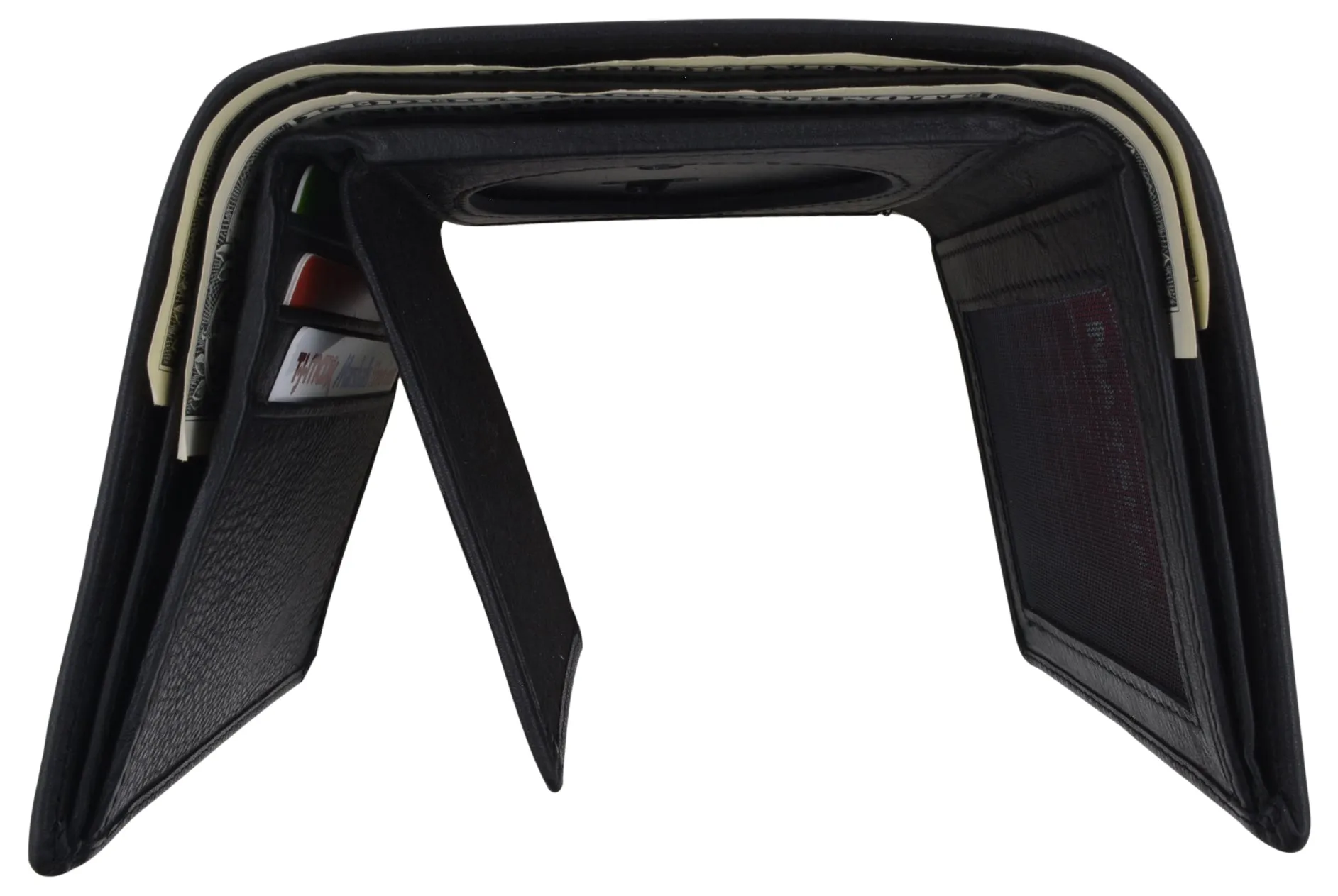 RFID LEATHER BADGE ID HOLDER 'SHIELD' SHAPE TRIFOLD WALLET BLACK VERY RARE WALLET