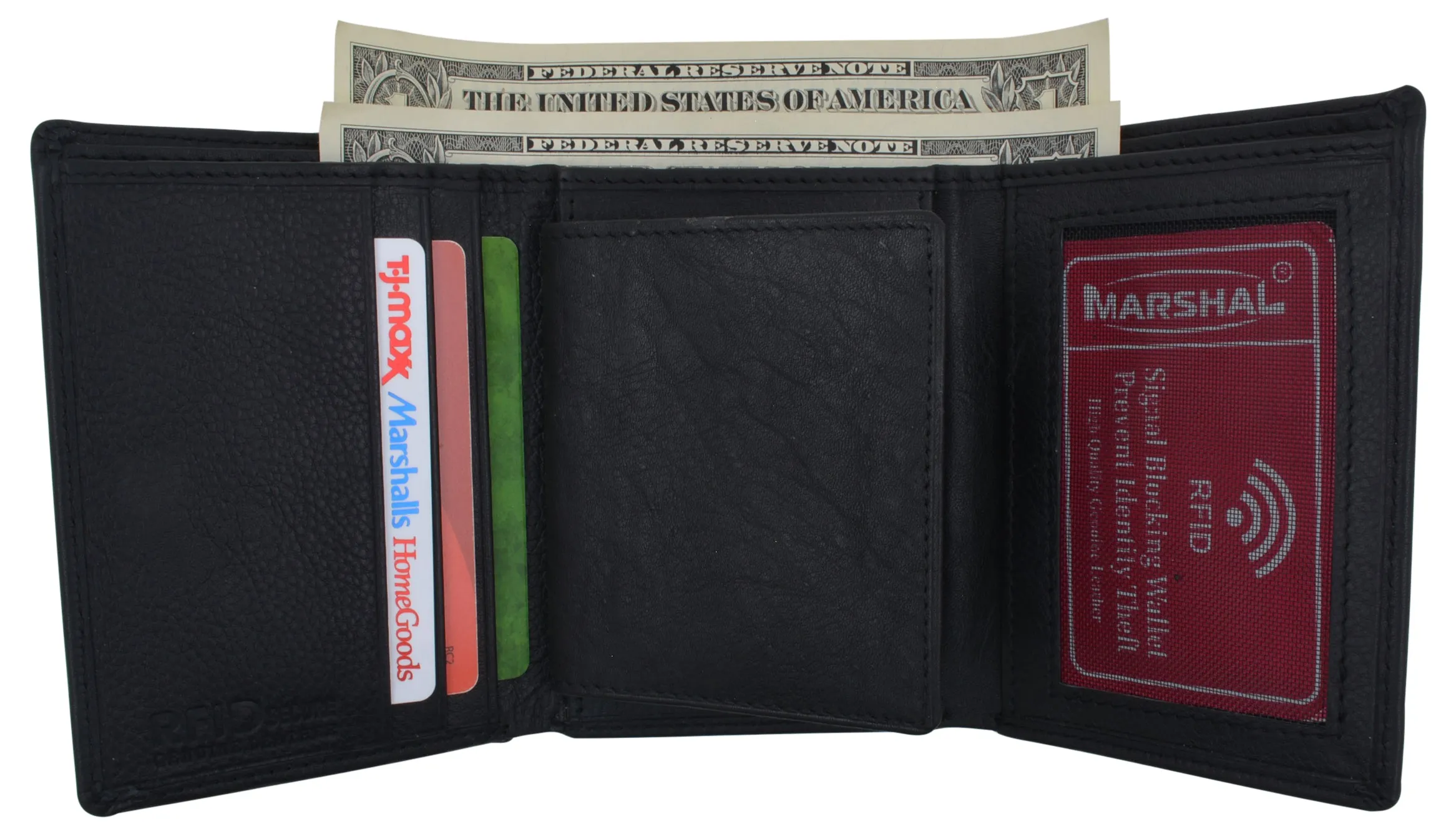 RFID LEATHER BADGE ID HOLDER 'SHIELD' SHAPE TRIFOLD WALLET BLACK VERY RARE WALLET