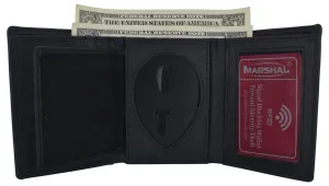 RFID LEATHER BADGE ID HOLDER 'SHIELD' SHAPE TRIFOLD WALLET BLACK VERY RARE WALLET