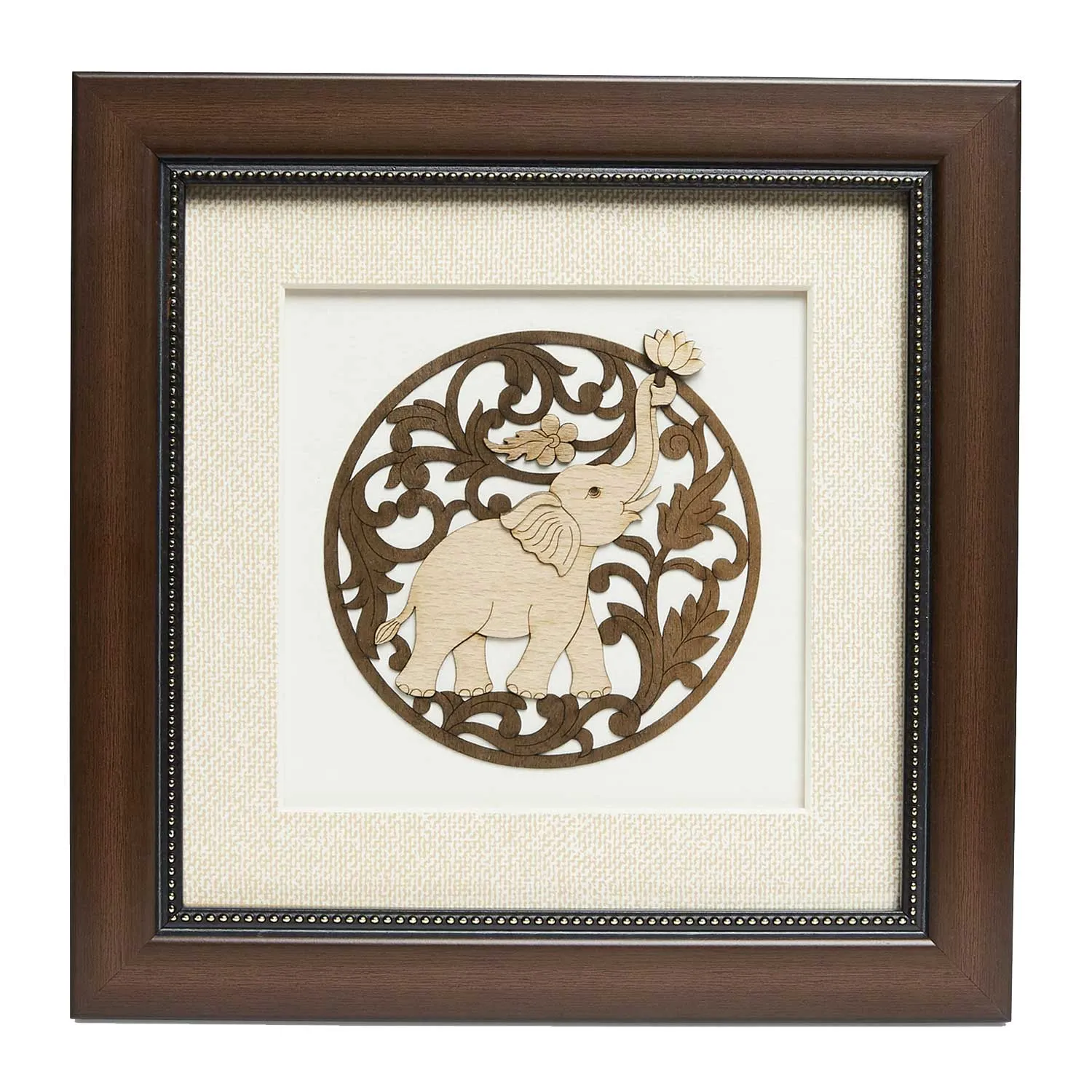 Round Elephant Wood Art Frame 8 in x 8 in