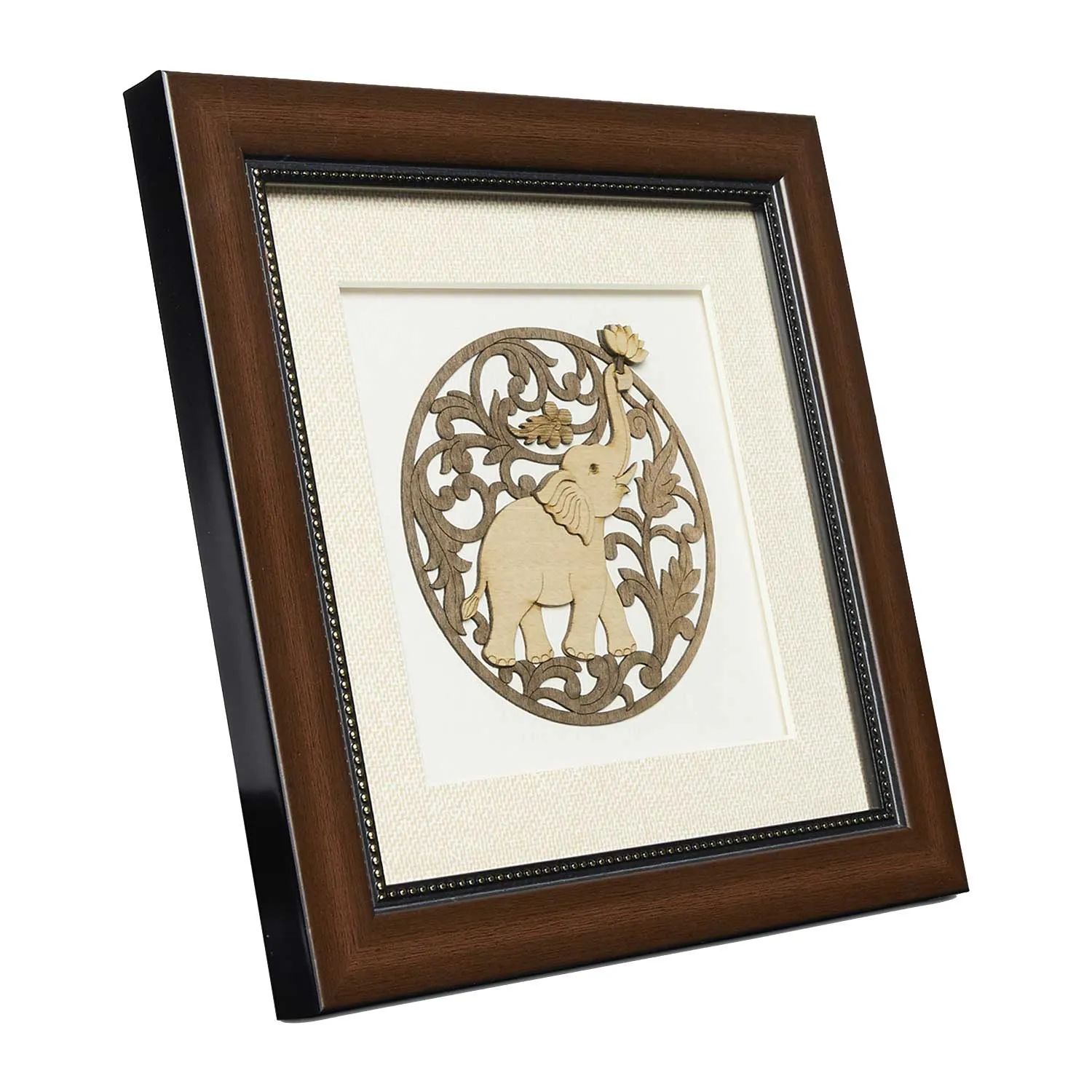 Round Elephant Wood Art Frame 8 in x 8 in