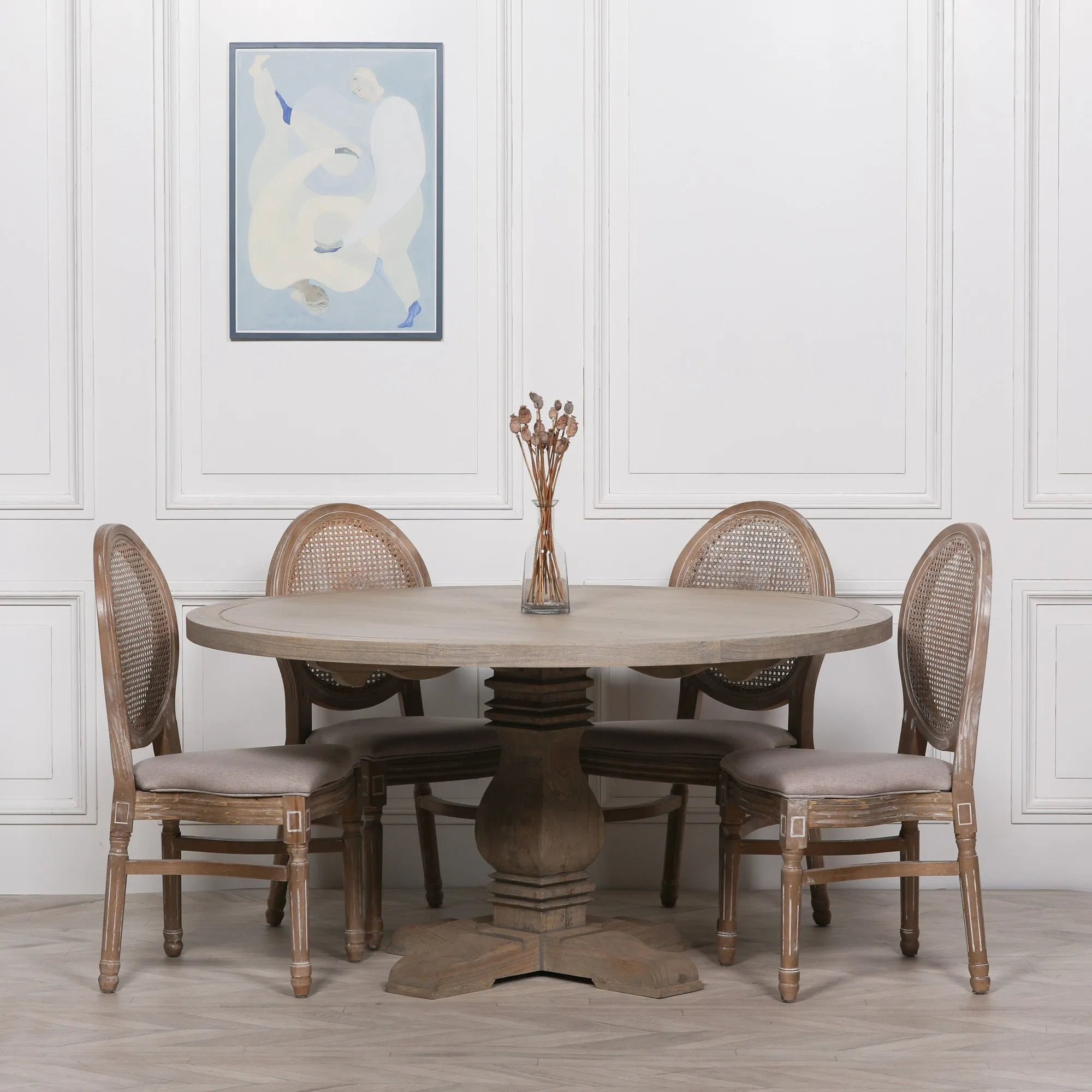 Rustic Wooden Round Pedestal Dining Table 151cm
