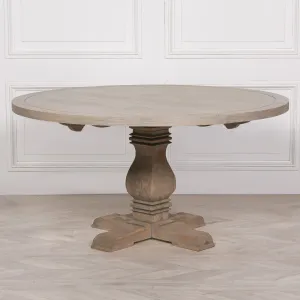 Rustic Wooden Round Pedestal Dining Table 151cm