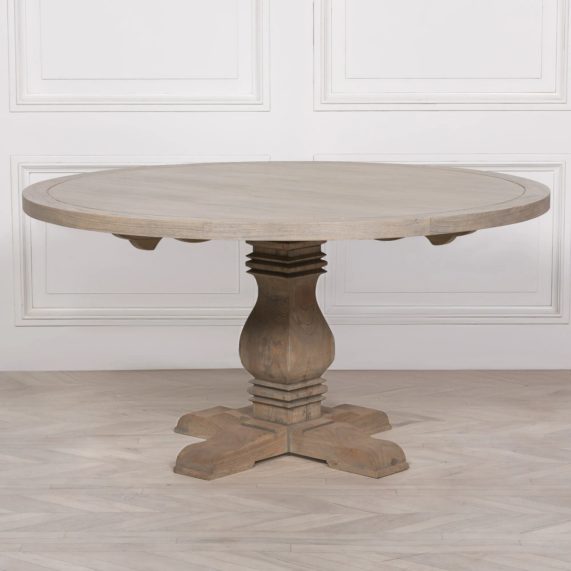 Rustic Wooden Round Pedestal Dining Table 151cm