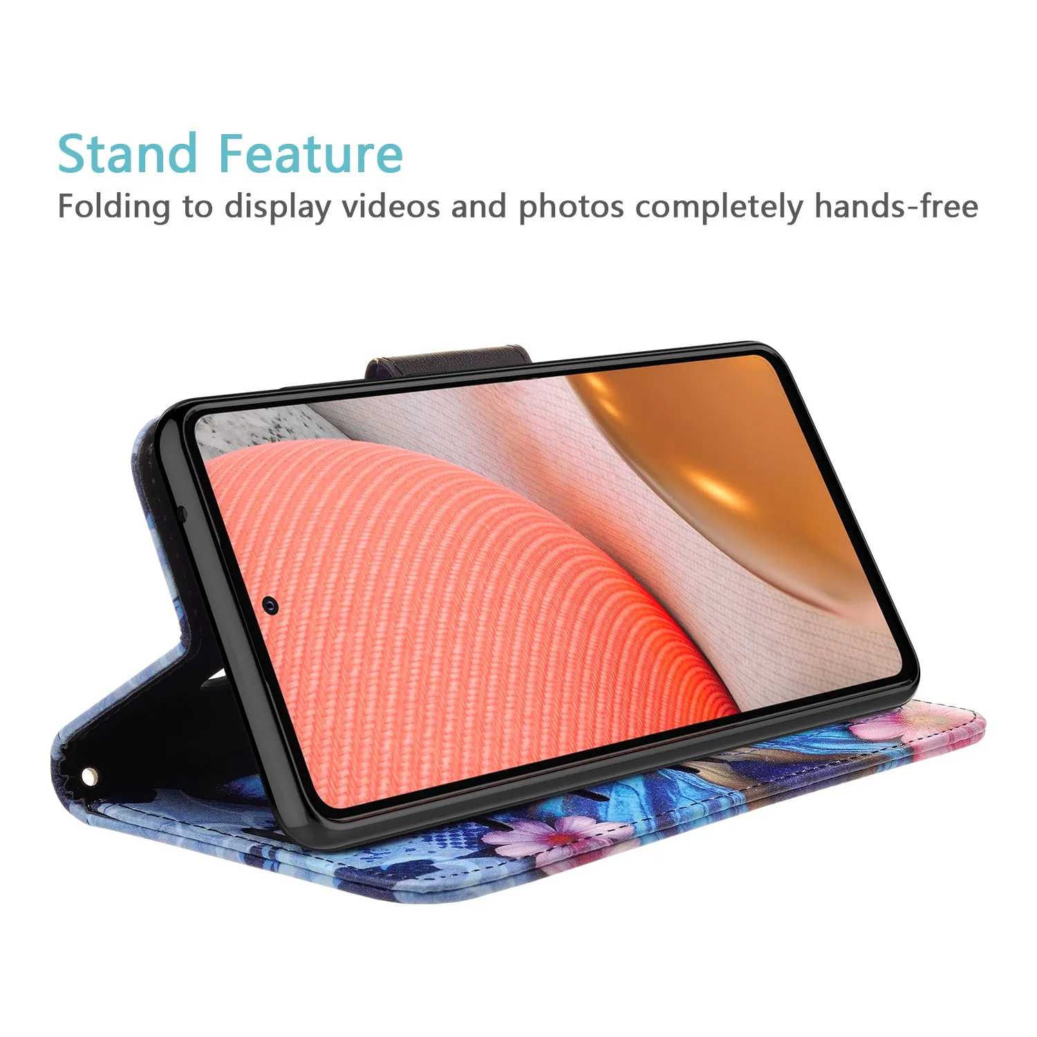 Samsung Galaxy A02s Case, Galaxy A02s Wallet Case, Wrist Strap Pu Leather Wallet Case [Kickstand] with ID & Credit Card Slots - Blue Butterfly