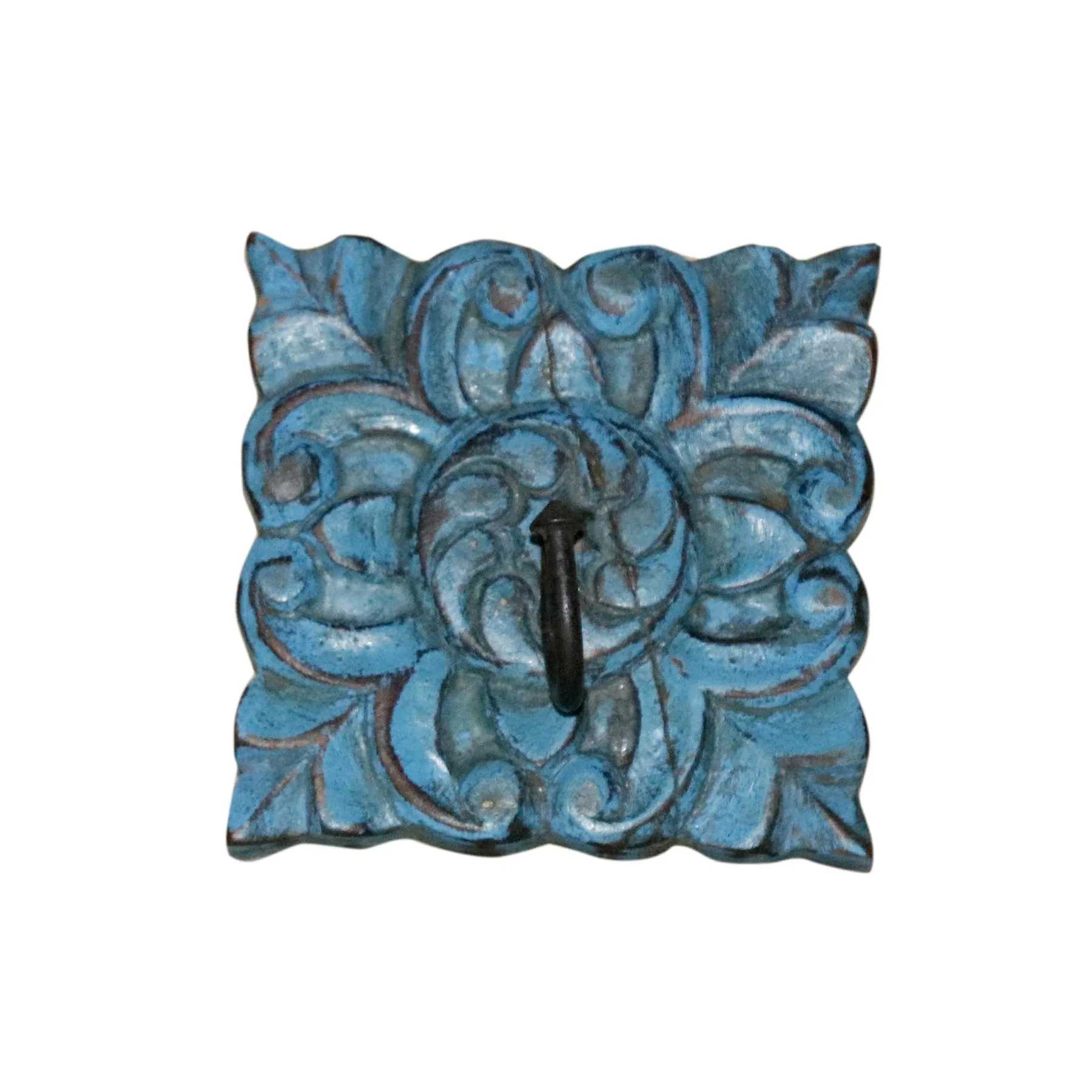 (Set of 3) Handmade Antique Blue Single Square Hook