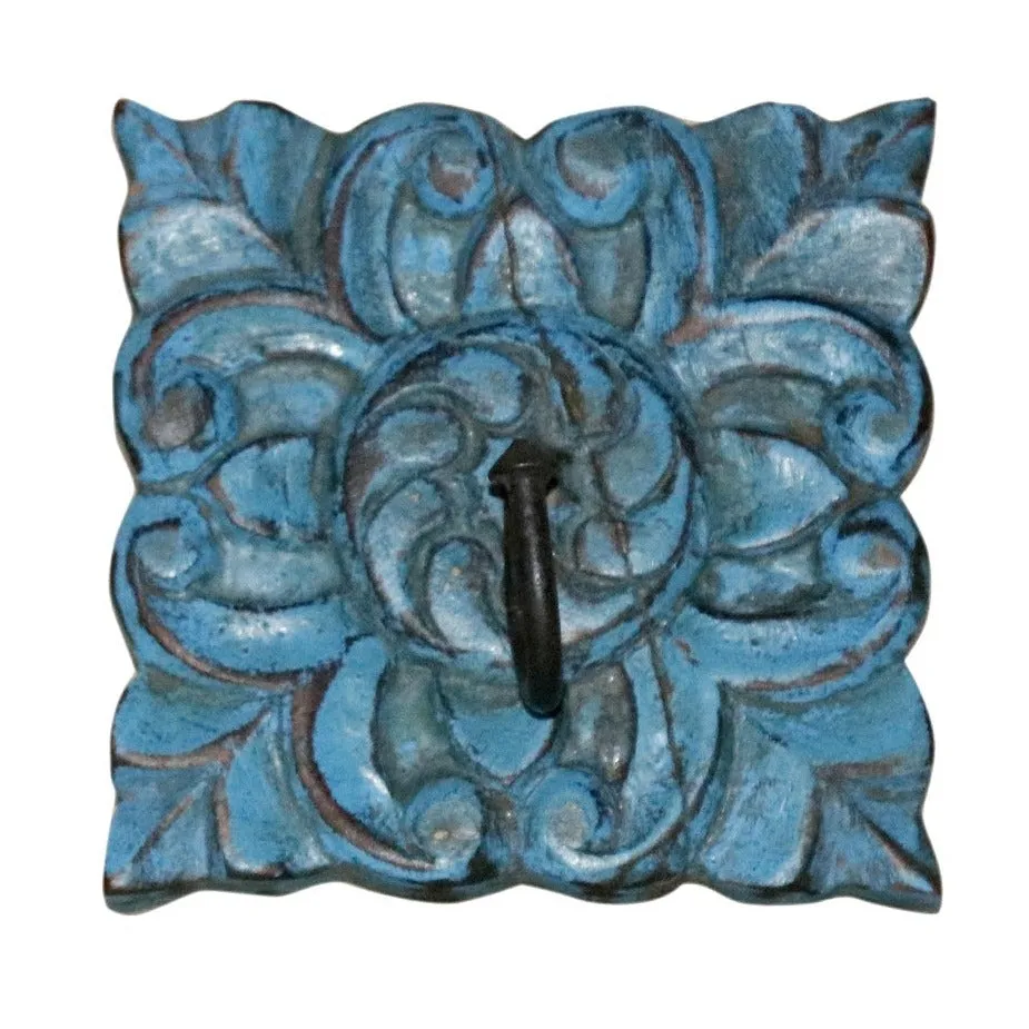 (Set of 3) Handmade Antique Blue Single Square Hook