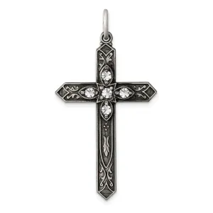 Silver Antique April Birthstone Cross Pendant