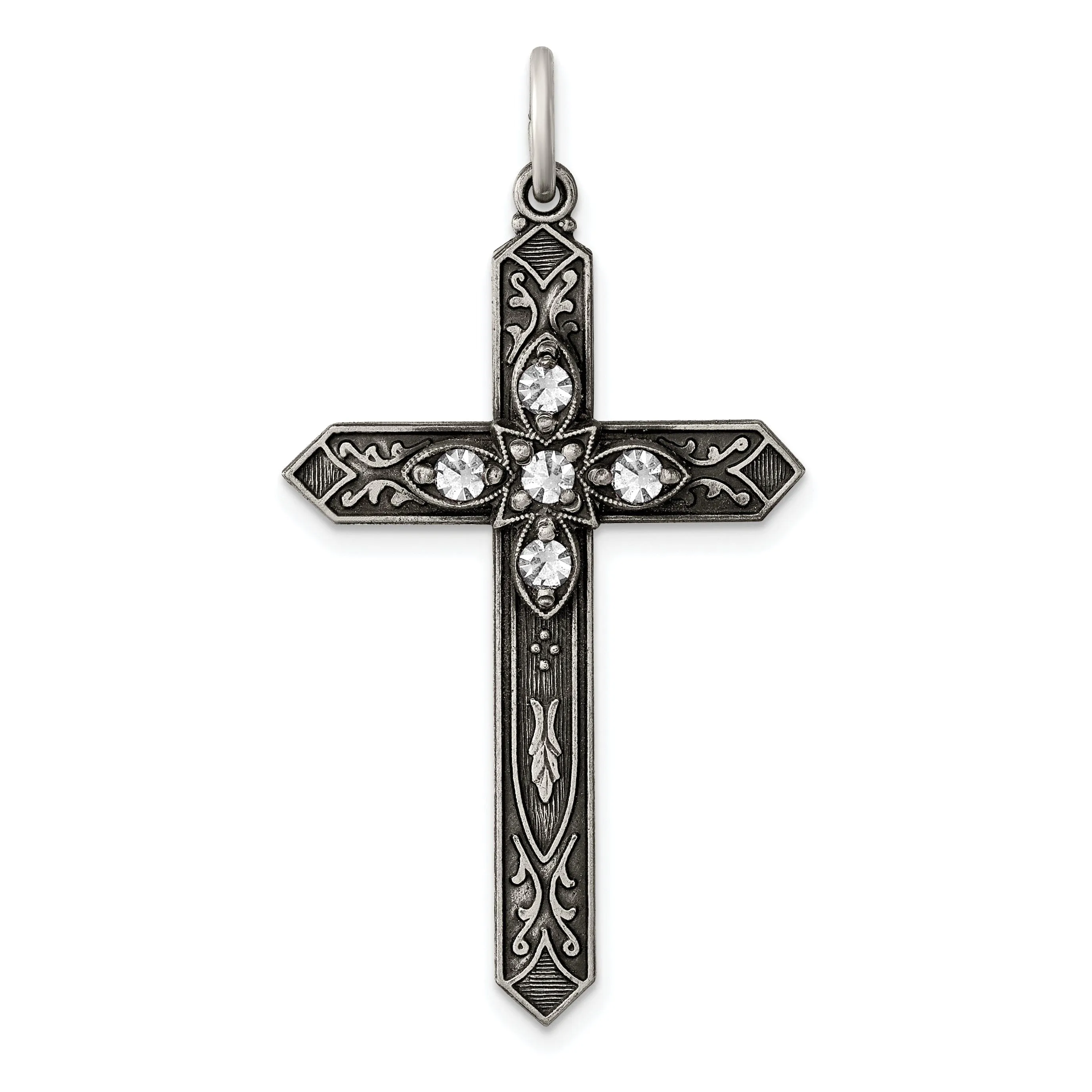 Silver Antique April Birthstone Cross Pendant