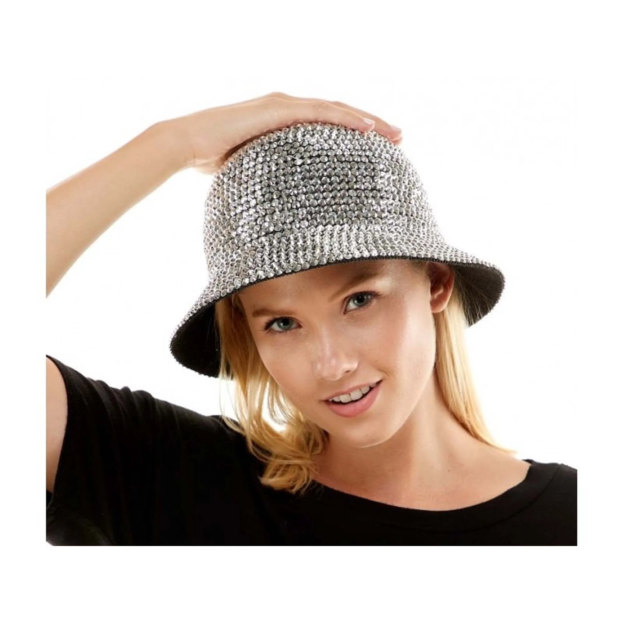 Silver Bucket Hat with Precious Stones for Adults