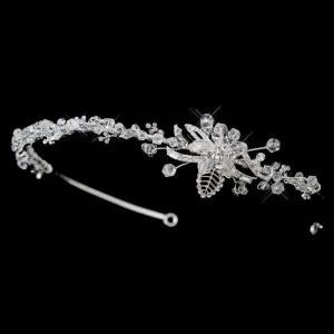 Silver Swarovski Crystal Floral Leaf Side Accented Headpiece