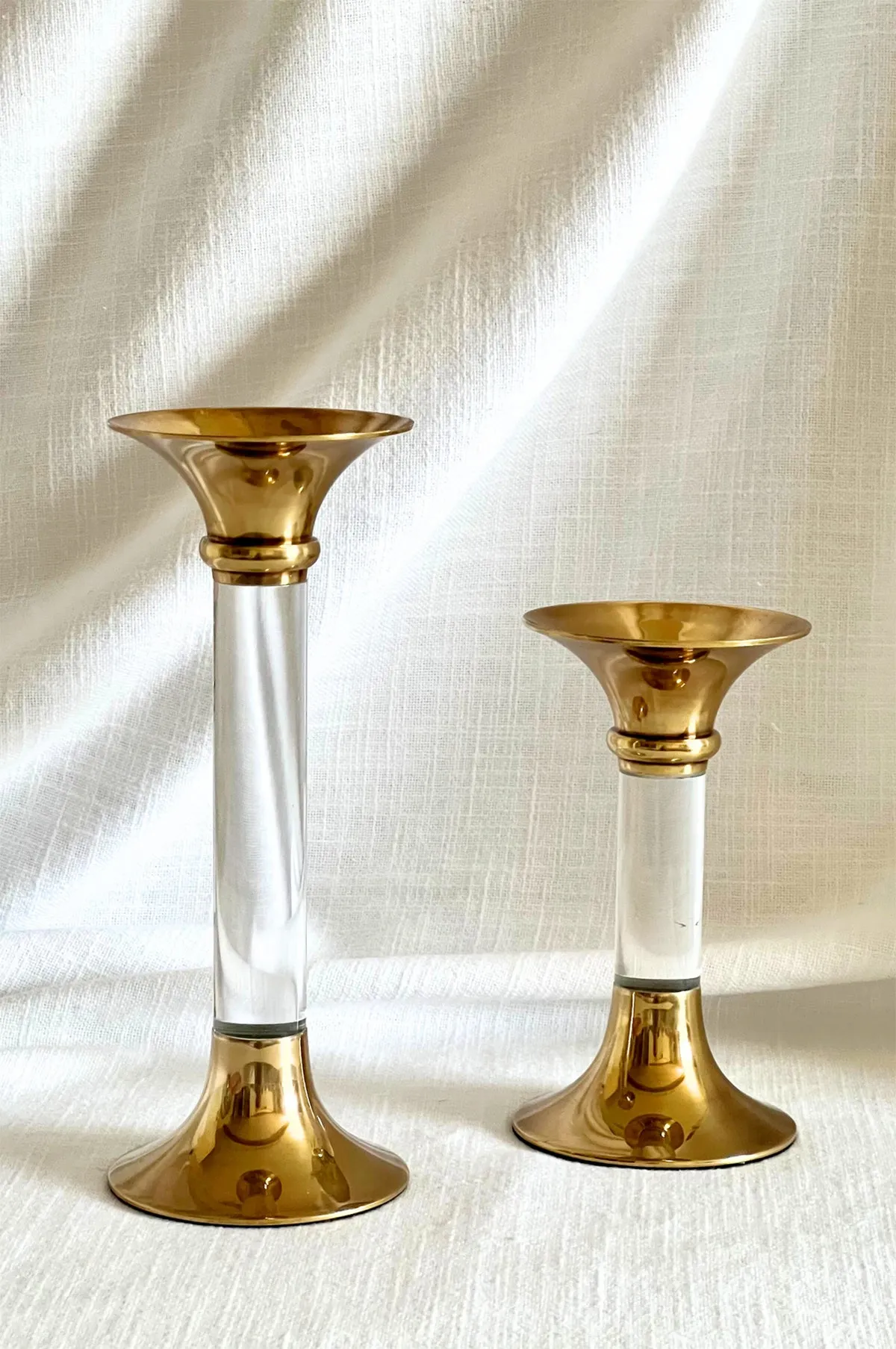 Small Brass and Acrylic Candleholder Clear