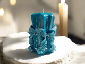 Small handmade carved candle - Flowery design