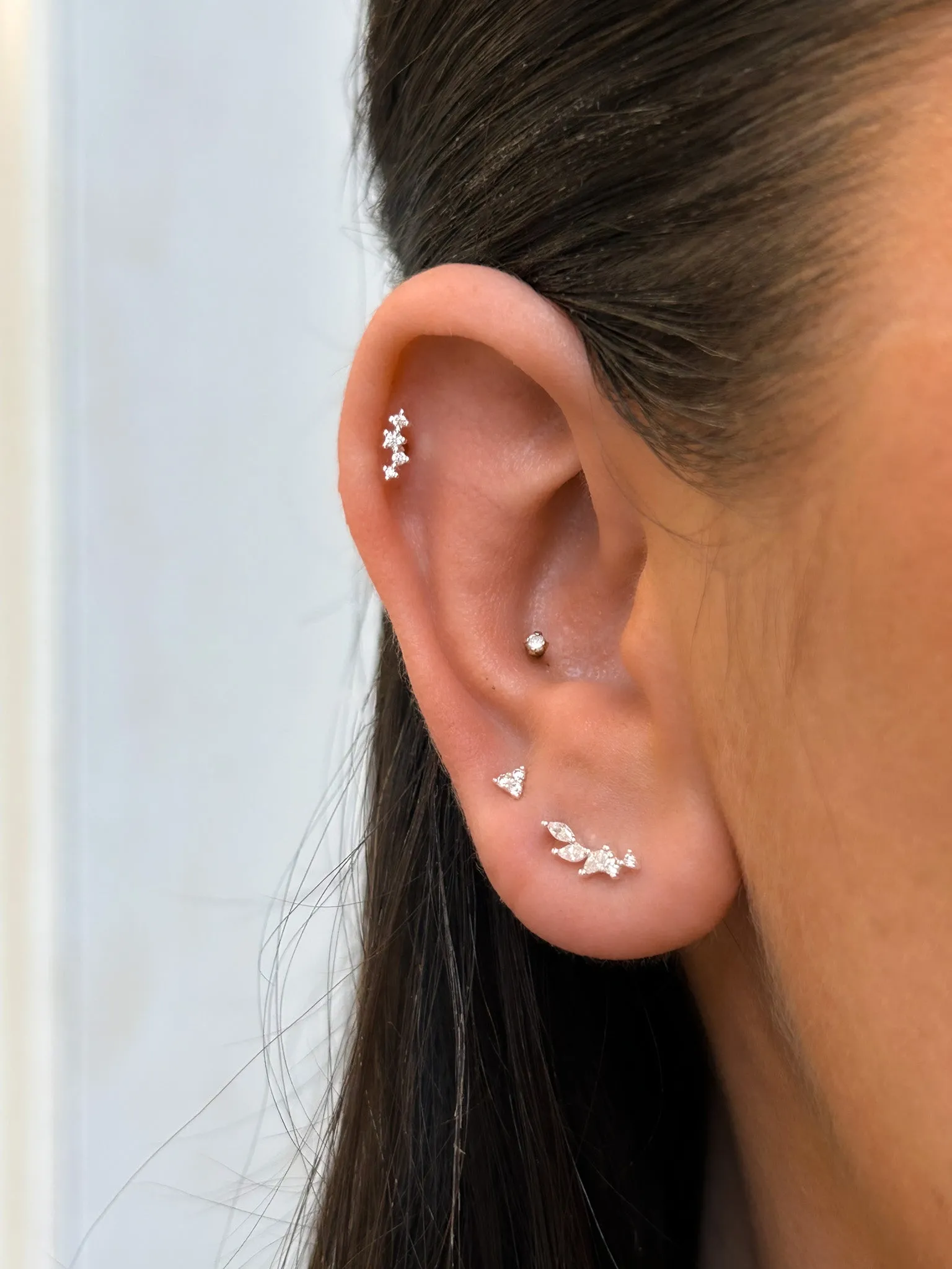 Sterling Silver Petite Three Stone Cz Earrings